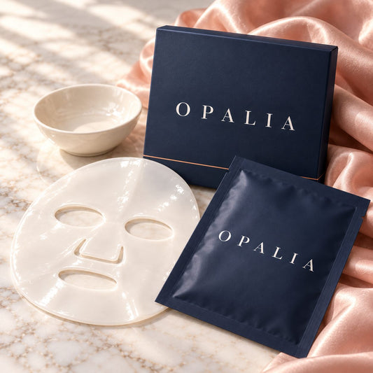 Maschera Notte Risveglio al Collagene: scatola, bustina e maschera in idrogel